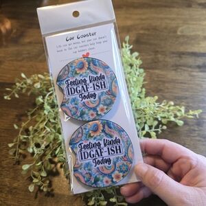 Floral Car Coaster Set - Blue and Pink